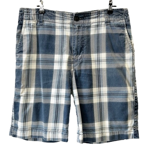 Cherokee Men's Flat Front Cotton Chino Shorts Blue Plaid Size 34 - Picture 1 of 13